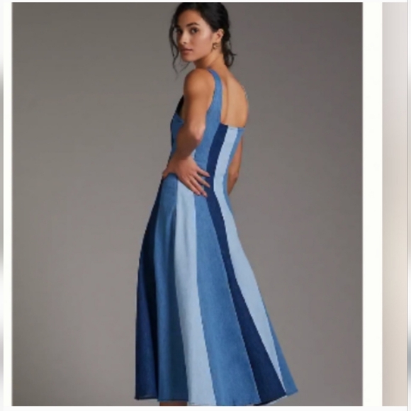 NWT Anthropologie Farm rio denim Colorblock Midi dress Fit & Flare S - Picture 4 of 16